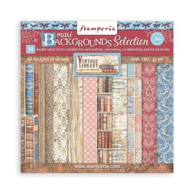 kit de Papeles  Stamperia 30 x30 Maxi background Vintage Library 