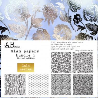 Kit de papeles ABstudio -  Glam papers bundle Gold 5 (6 hojas)